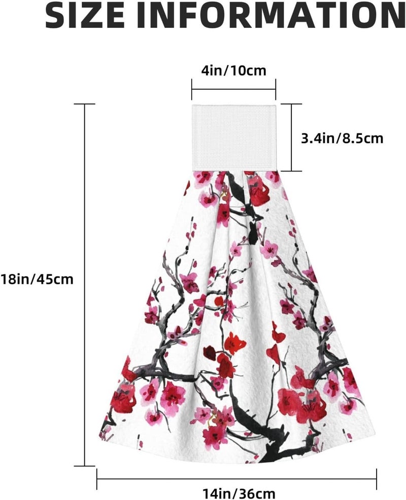 PDDCWAY Cherry Blossom Kitchen Hanging Towels 2Pcs Pink Plum Flower Hand Tie Towels with Loop, Cute Ink Painting Blooming Floral Dish Cloth Towel Fast Drying for Kitchen Bathroom Farmhouse Home Decor - Image 3
